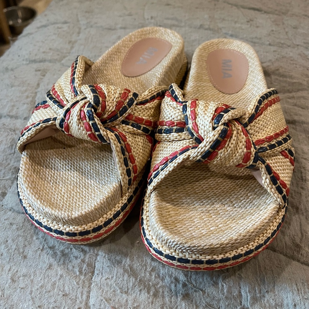 MIA Red and Tan Mules with Nautical Bow